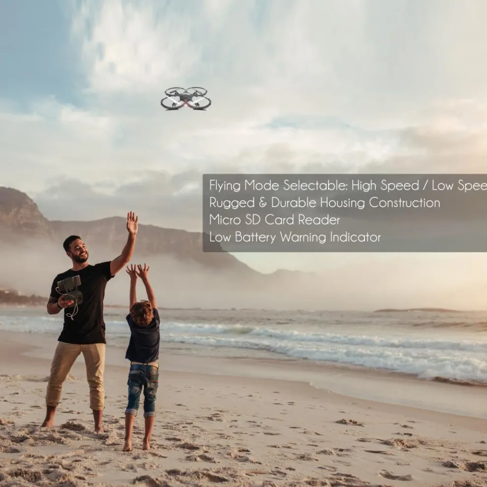 RC Drone with HD Camera, 720p Video, 6-Axis Gyro, White