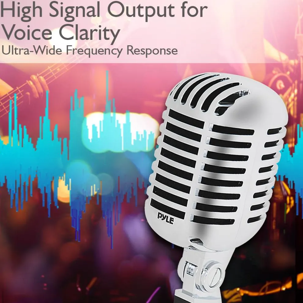 Retro Dynamic Vocal Microphone - High Clarity - Unidirectional - Silver