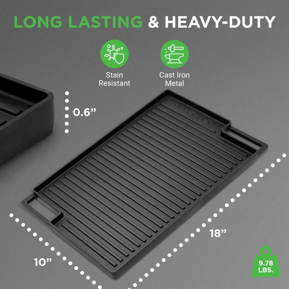 Reversible Cast Iron Grill Pan, Even Heat, 18