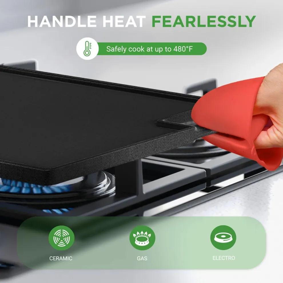 Reversible Cast Iron Grill Pan, Even Heat, 18