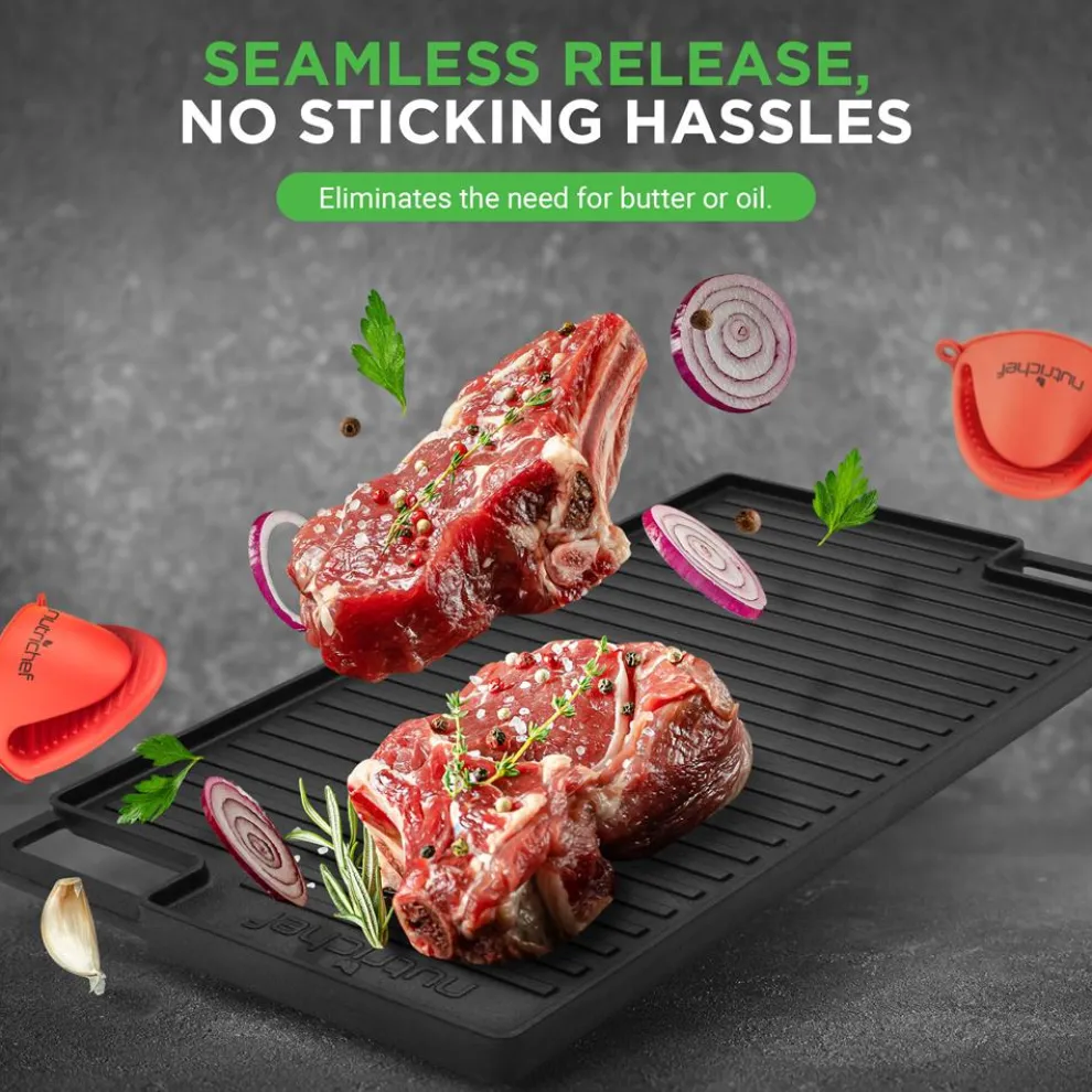 Reversible Cast Iron Grill Pan, Even Heat, 18