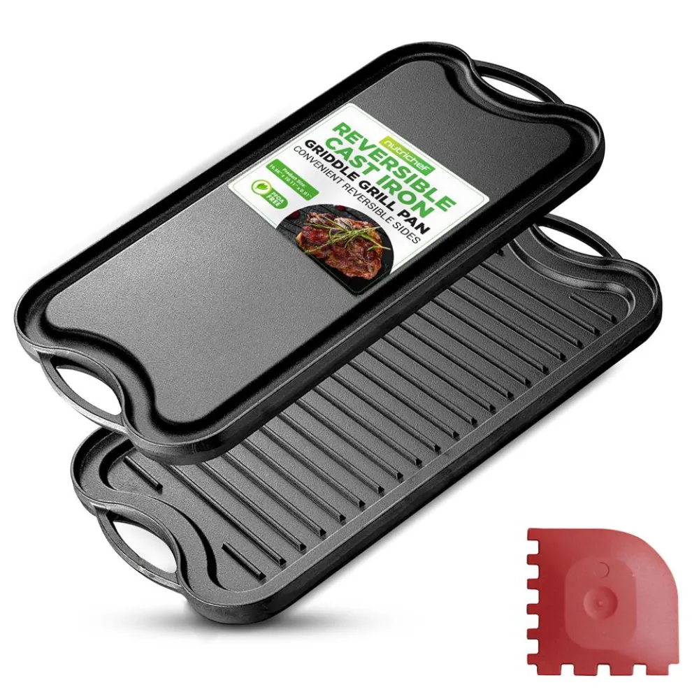 Reversible Cast Iron Griddle - Even Heat, Extra-Wide, Oven Safe