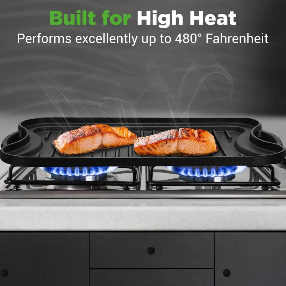 Reversible Cast Iron Griddle - Even Heat, Extra-Wide, Oven Safe