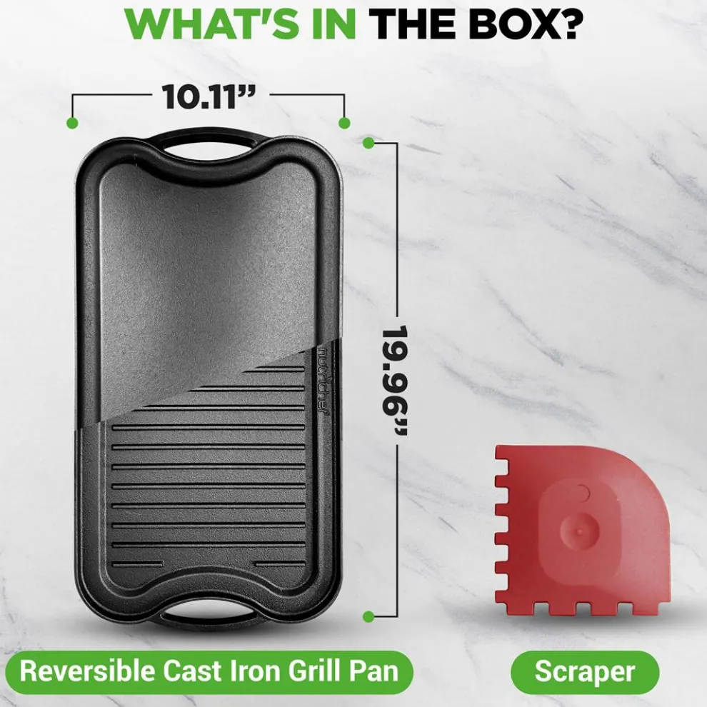 Reversible Cast Iron Griddle - Even Heat, Extra-Wide, Oven Safe