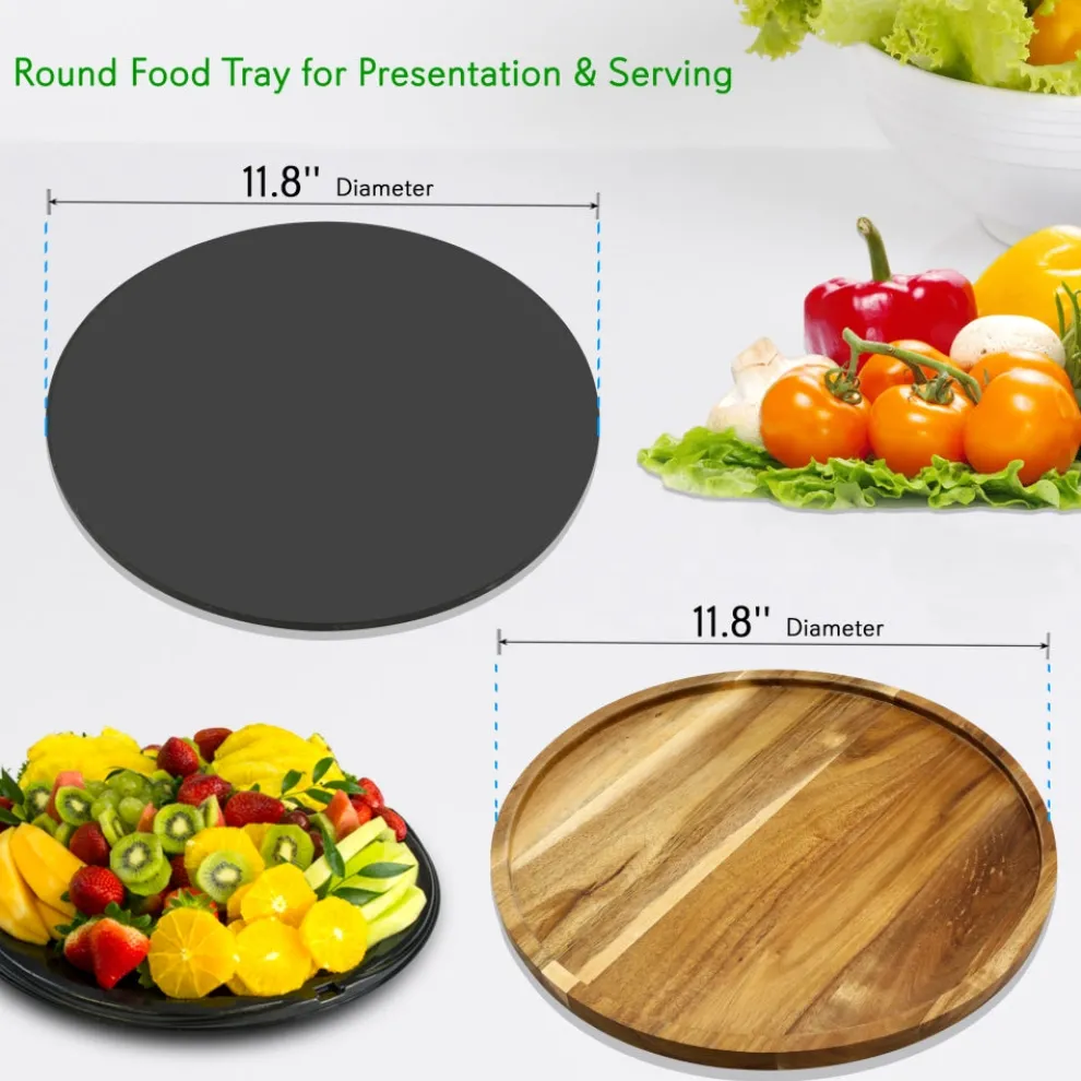 Rotating Cheese Board Set - Easy Serving - Acacia Wood & Slate Stone