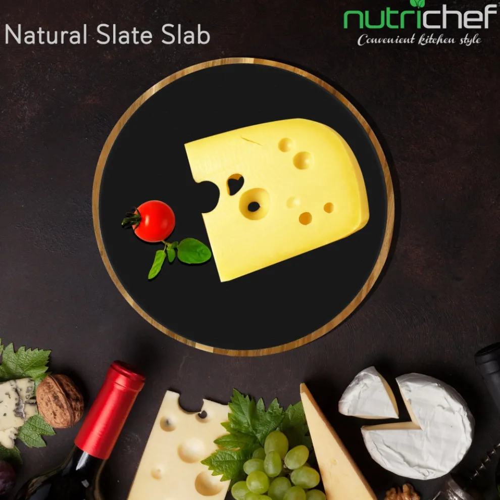 Rotating Cheese Board Set - Easy Serving - Acacia Wood & Slate Stone
