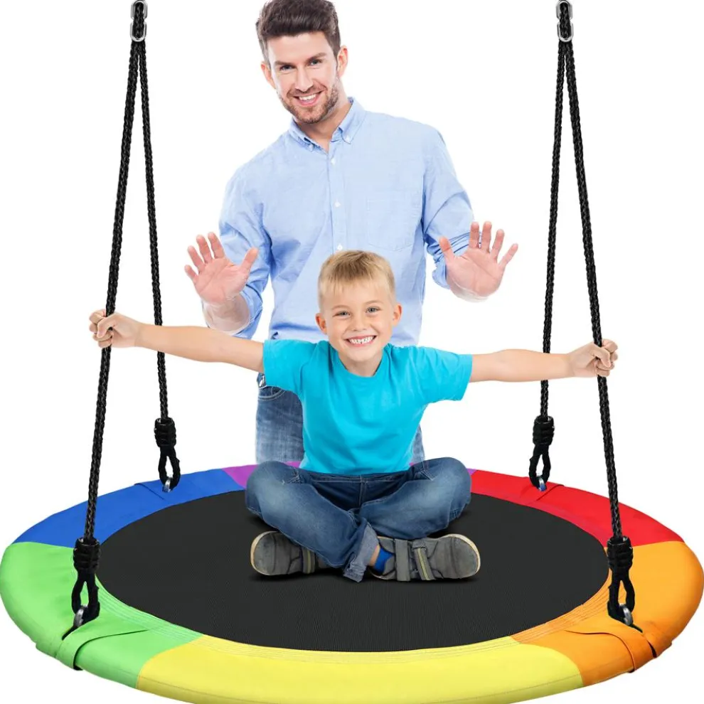 Saucer Swing 40" for Kids, Waterproof, Adjustable Ropes, Rainbow