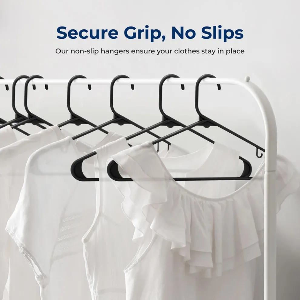 SereneLife Premium 20 Pack Plastic Hangers, Lightweight, Durable, Space Saving Clothes Organizers, Suitable for Shirts, Sweaters, Hoodies, Dresses, Kids Clothes, Good For Home Organization (Black)