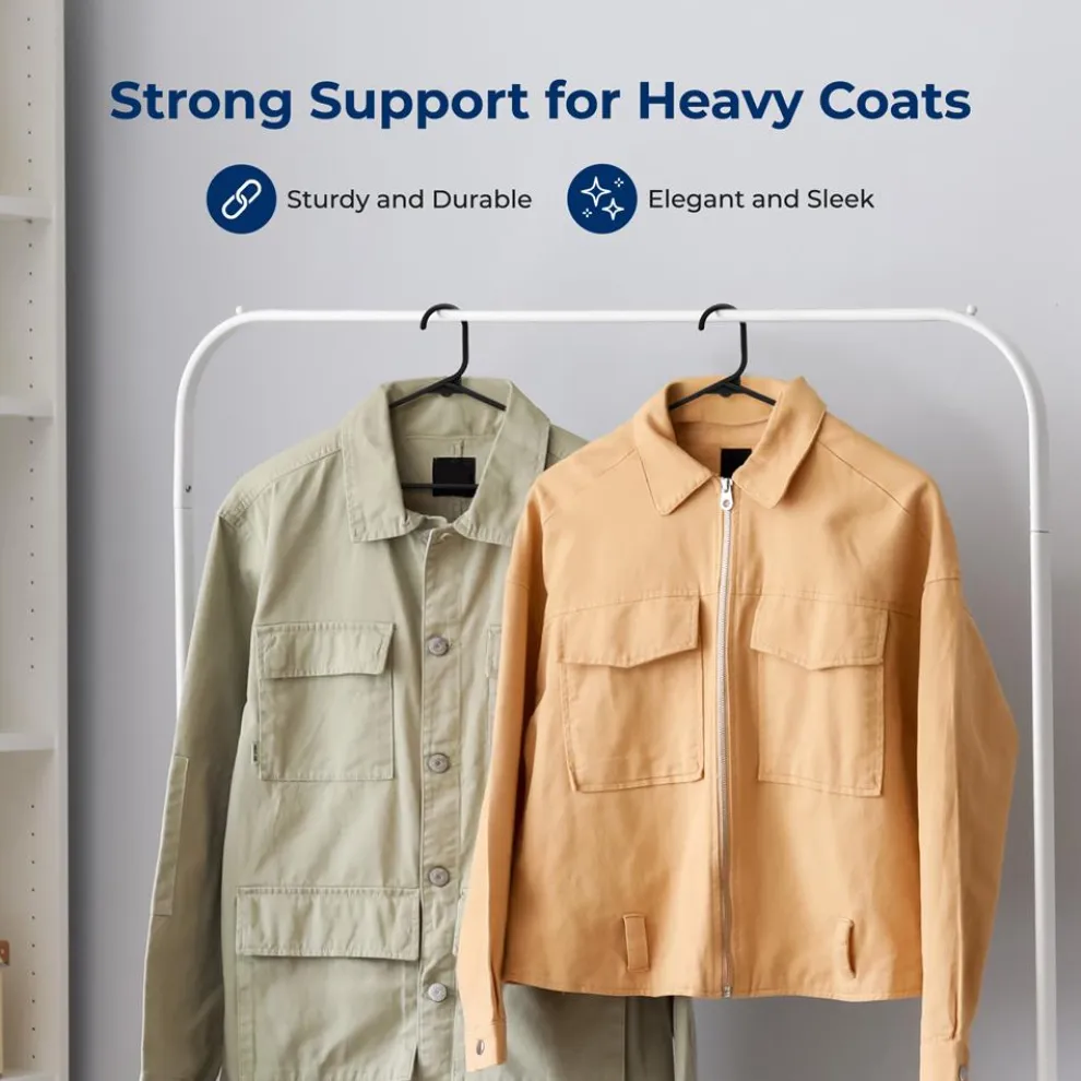 SereneLife Premium 20 Pack Plastic Hangers, Lightweight, Durable, Space Saving Clothes Organizers, Suitable for Shirts, Sweaters, Hoodies, Dresses, Kids Clothes, Good For Home Organization (Black)