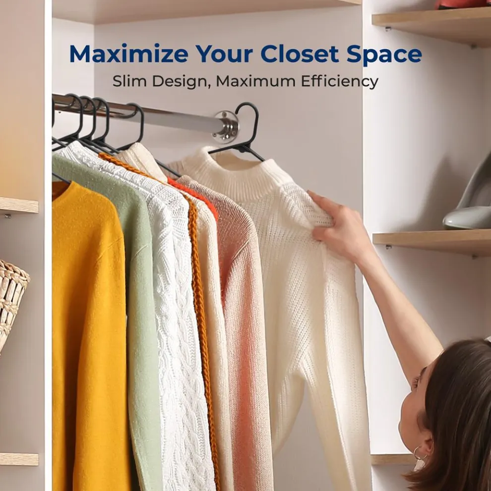 SereneLife Premium 20 Pack Plastic Hangers, Lightweight, Durable, Space Saving Clothes Organizers, Suitable for Shirts, Sweaters, Hoodies, Dresses, Kids Clothes, Good For Home Organization (Black)