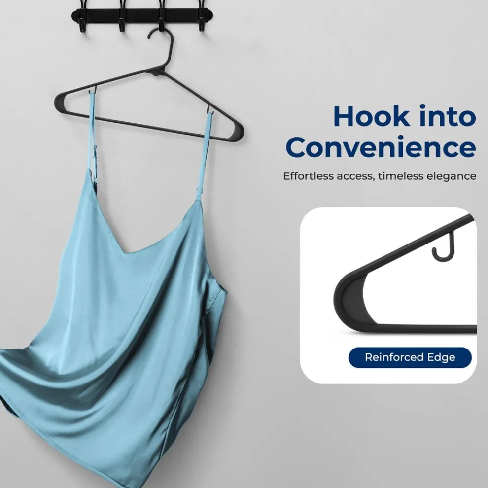 SereneLife Premium 20 Pack Plastic Hangers, Lightweight, Durable, Space Saving Clothes Organizers, Suitable for Shirts, Sweaters, Hoodies, Dresses, Kids Clothes, Good For Home Organization (Black)