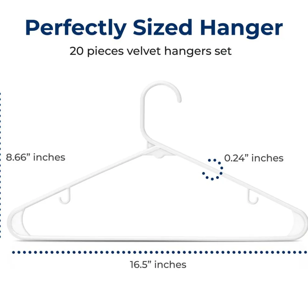 SereneLife Premium 20 Pack Plastic Hangers, Lightweight, Durable, Space Saving Clothes Organizers, Suitable for Shirts, Sweaters, Hoodies, Dresses, Kids Clothes, Good For Home Organization (White)