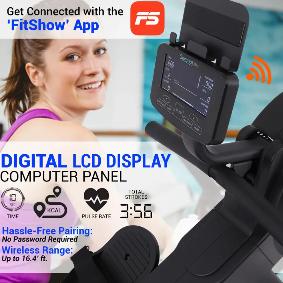 Smart Rowing Machine, 16-Level Magnetic Resistance, Bluetooth, Folding