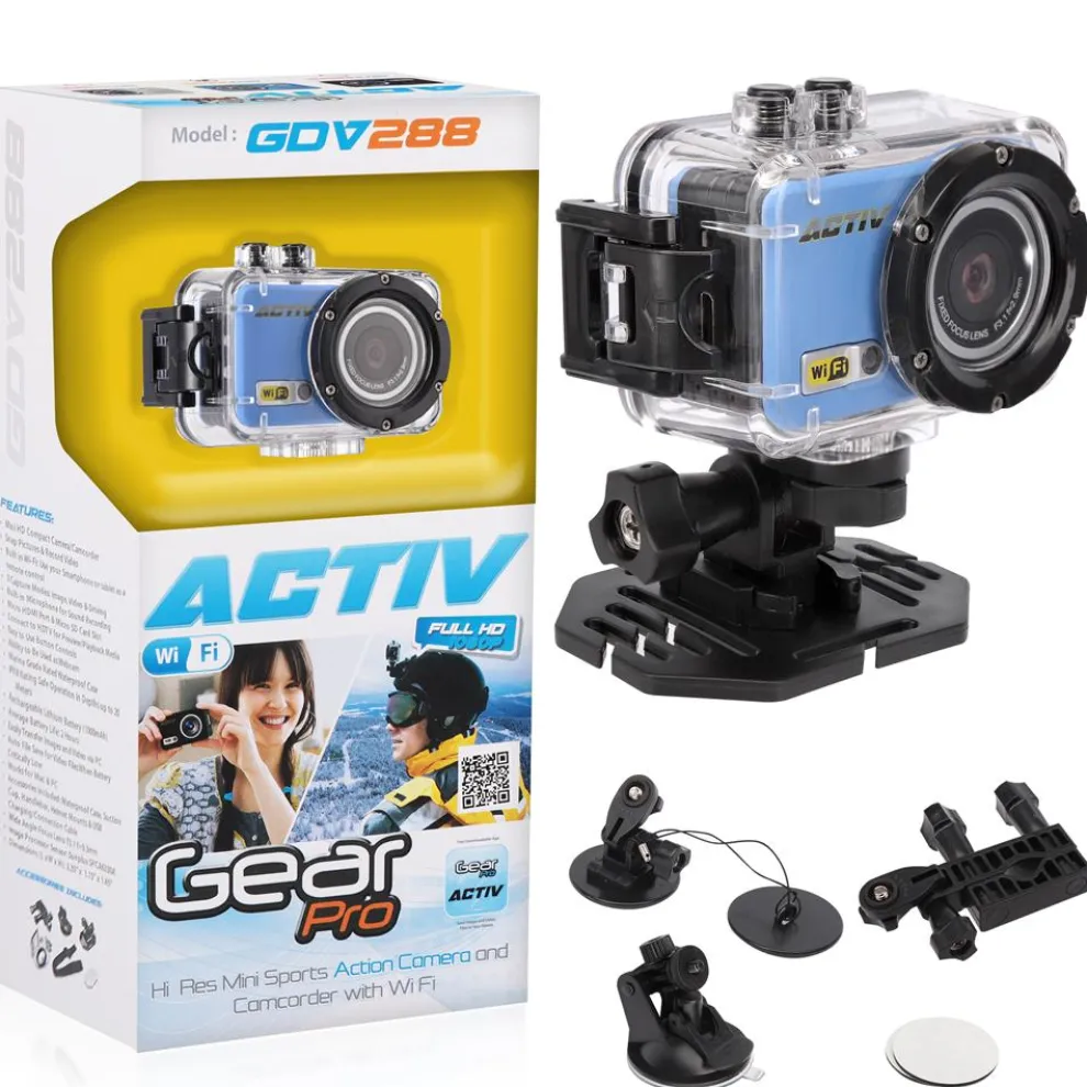 Sports Action Camera 1080p HD Wi-Fi Waterproof Case Blue