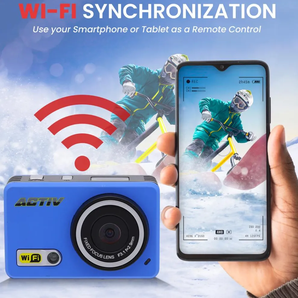 Sports Action Camera 1080p HD Wi-Fi Waterproof Case Blue