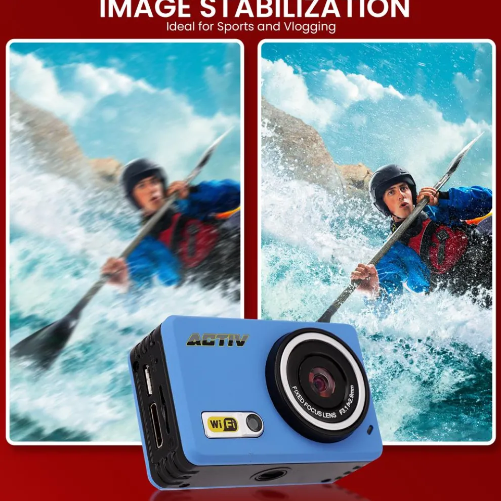 Sports Action Camera 1080p HD Wi-Fi Waterproof Case Blue