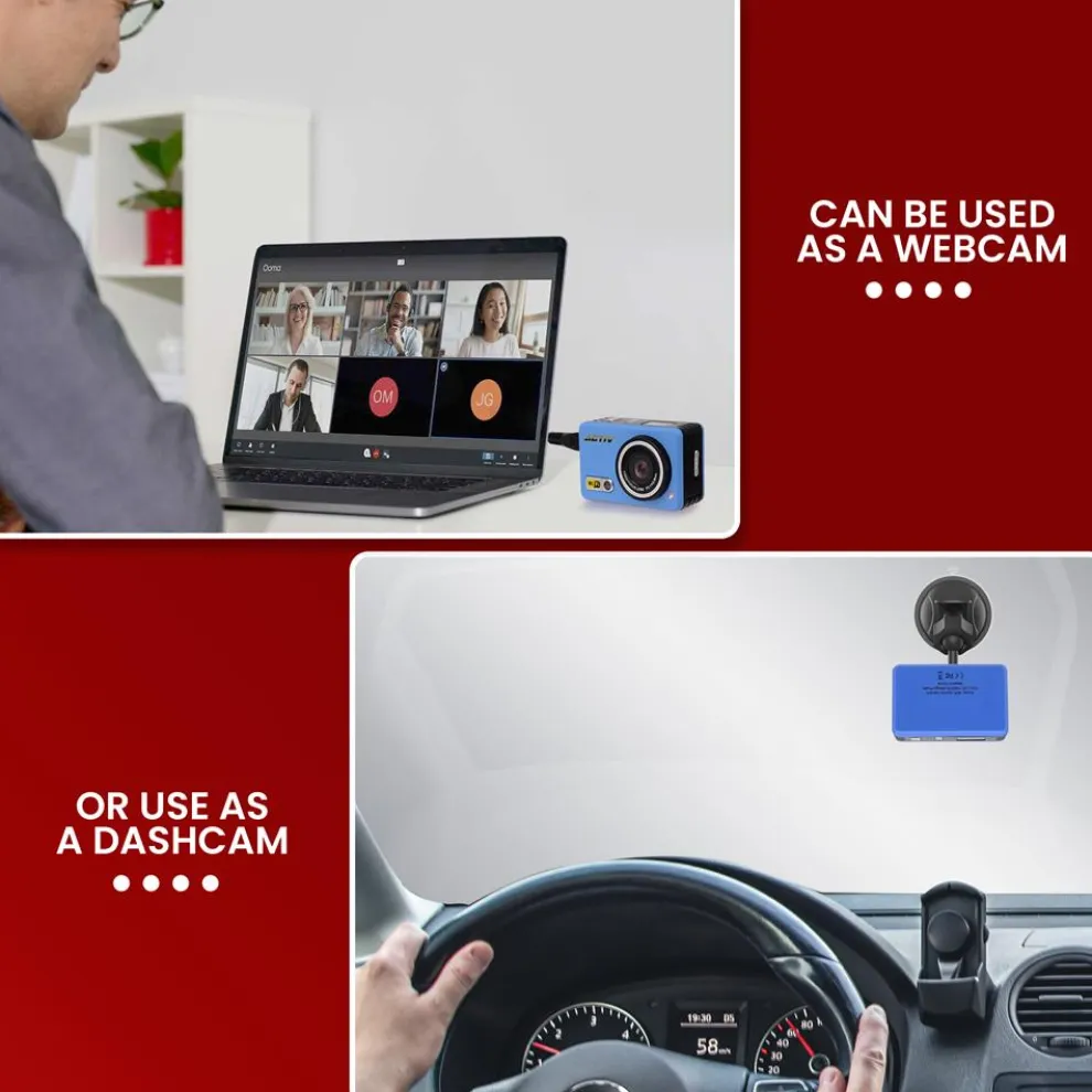 Sports Action Camera 1080p HD Wi-Fi Waterproof Case Blue