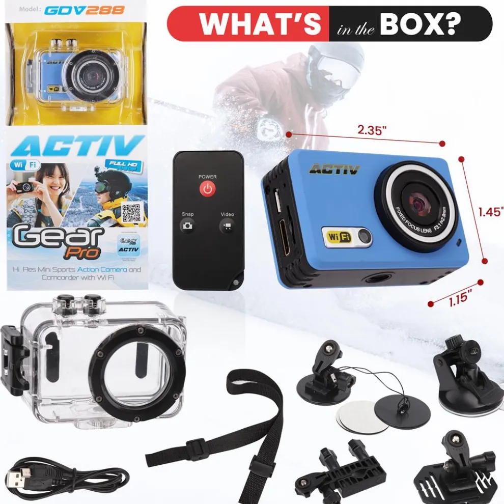 Sports Action Camera 1080p HD Wi-Fi Waterproof Case Blue