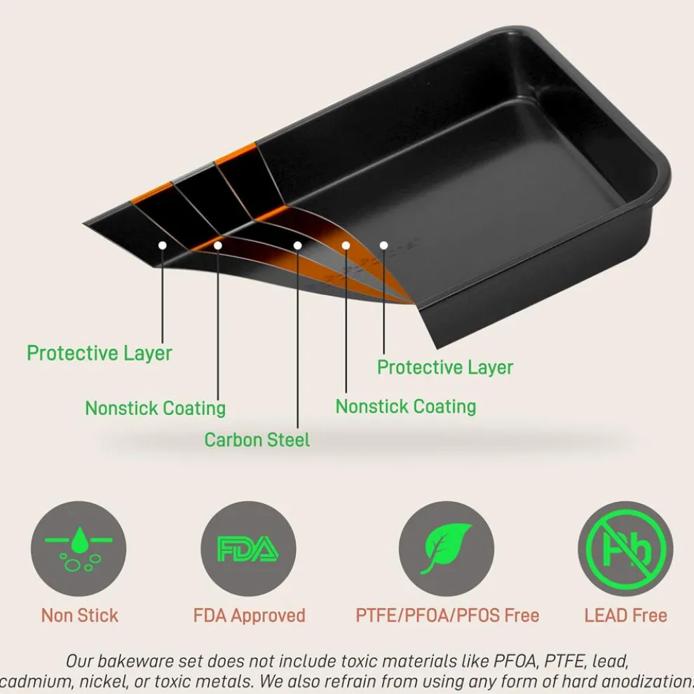 Stackable Non-Stick Bakeware Set, Easy Release Carbon Steel, Black