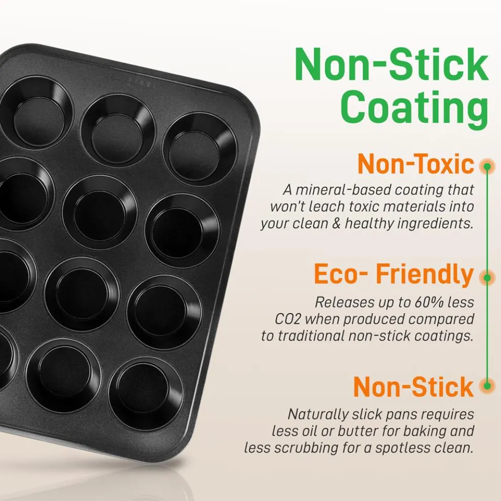 Stackable Non-Stick Bakeware Set, Easy Release Carbon Steel, Black