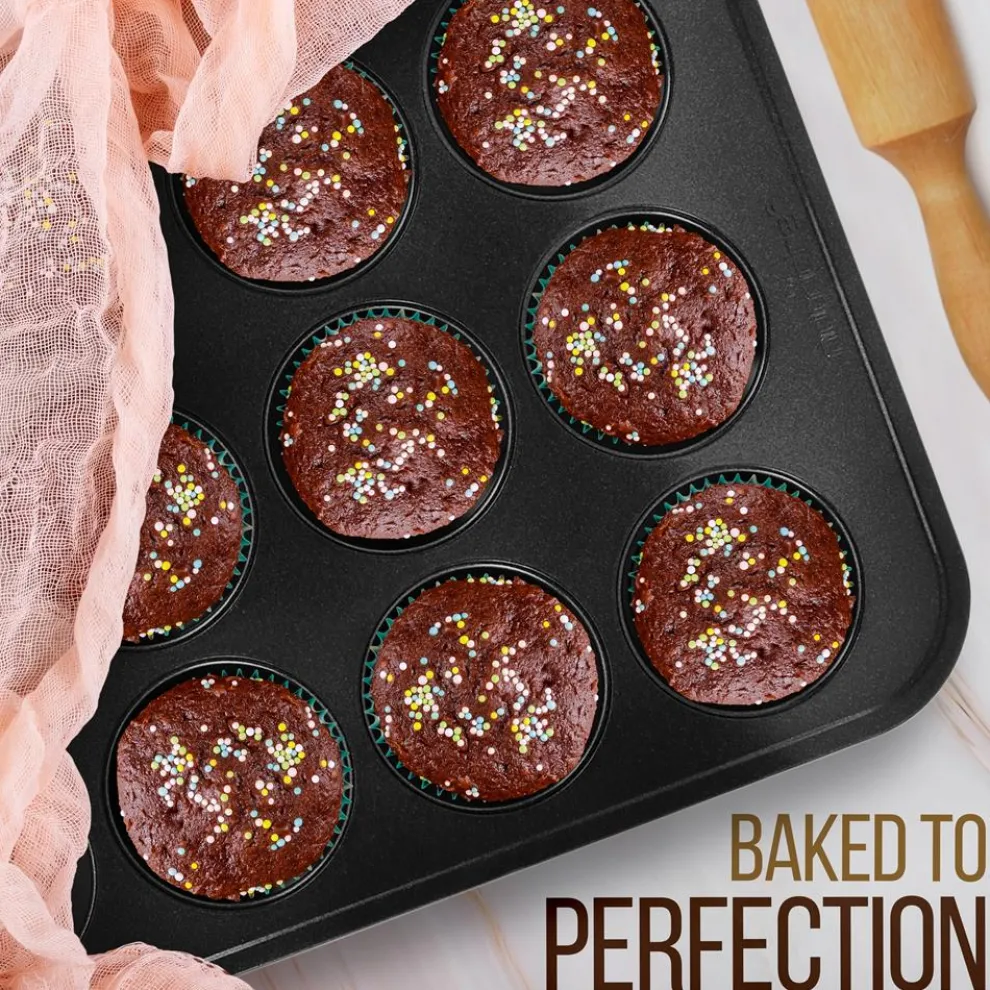 Stackable Non-Stick Bakeware Set, Easy Release Carbon Steel, Black