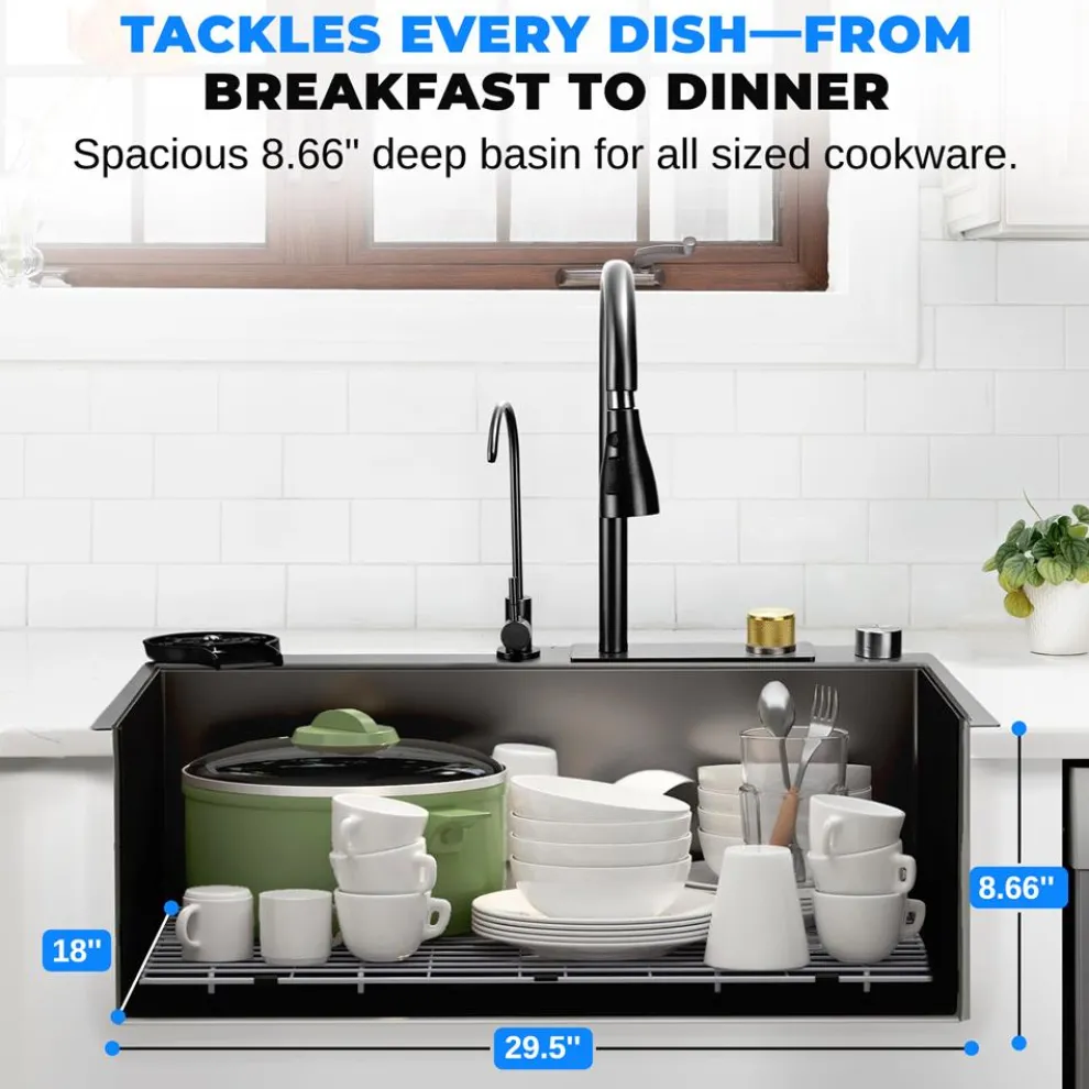 Stainless Steel Kitchen Sink, Durable & Soundproof, Nano Coating, Gun Black