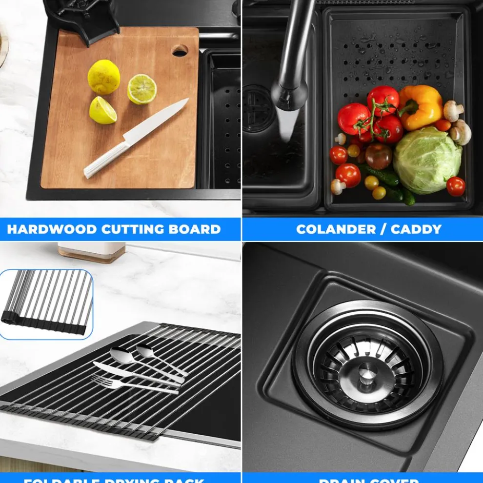 Stainless Steel Kitchen Sink, Durable & Soundproof, Nano Coating, Gun Black