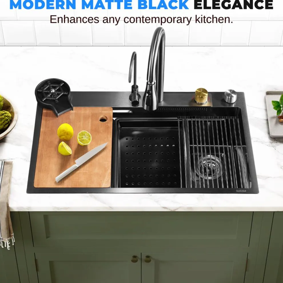 Stainless Steel Kitchen Sink, Durable & Soundproof, Nano Coating, Gun Black