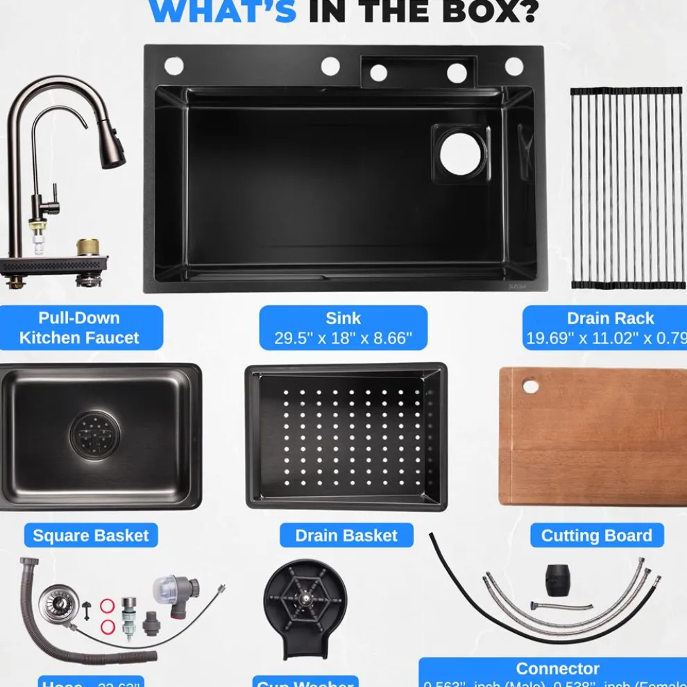 Stainless Steel Kitchen Sink, Durable & Soundproof, Nano Coating, Gun Black