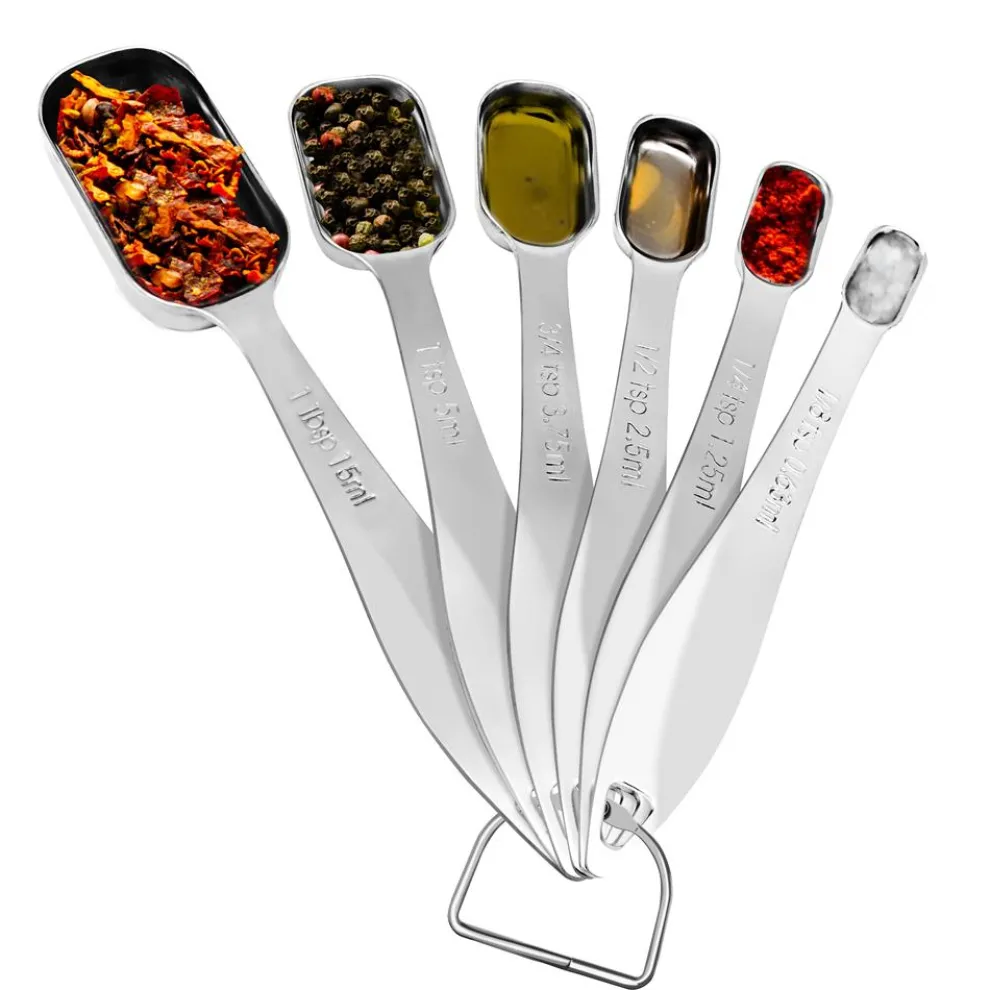 Stainless Steel Measuring Spoons Set 6Pc - Precise, Easy-Clean, Oval Shape