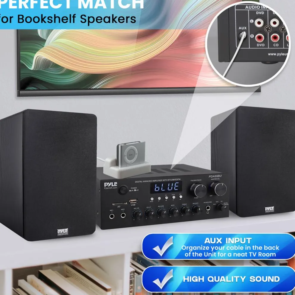 Stereo Amplifier with Bluetooth, 300W HiFi Sound, Metal Panel