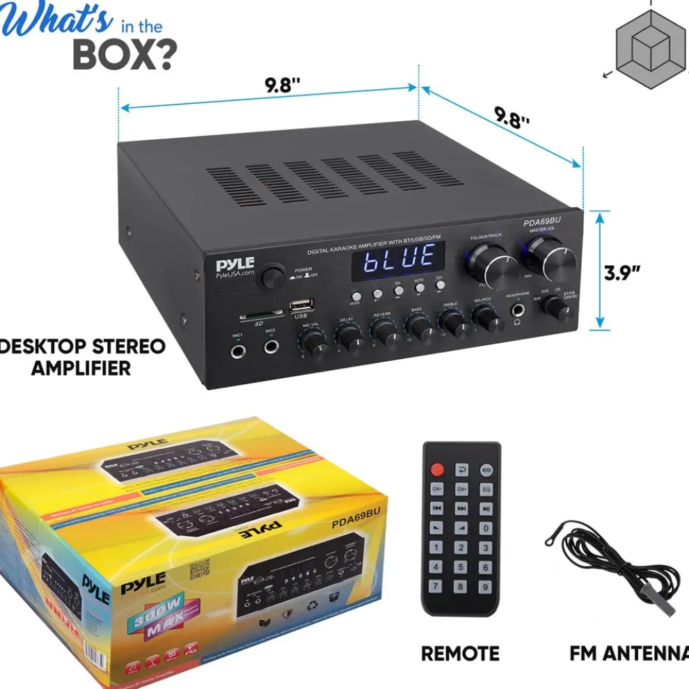 Stereo Amplifier with Bluetooth, 300W HiFi Sound, Metal Panel