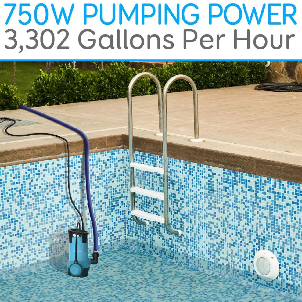 Submersible Sump Pump 3300GPH Auto Float Switch Blue Thermoplastic Body