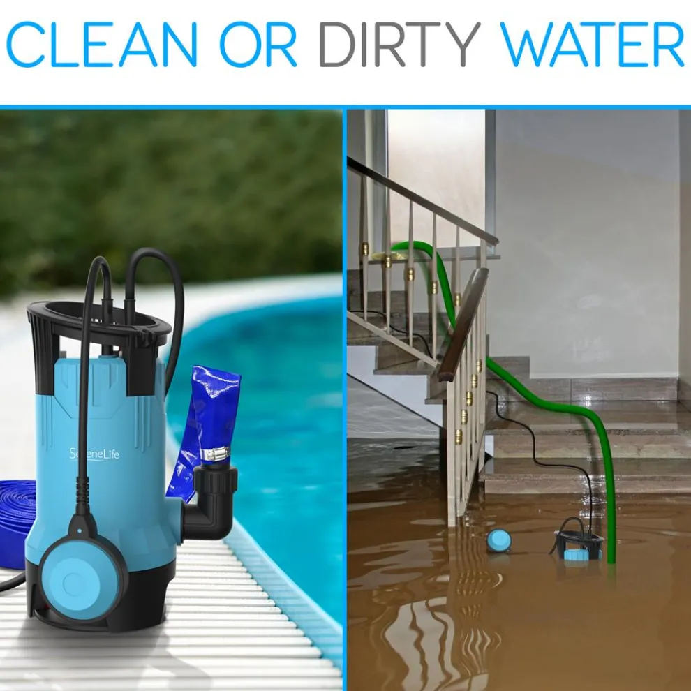 Submersible Sump Pump 3300GPH Auto Float Switch Blue Thermoplastic Body