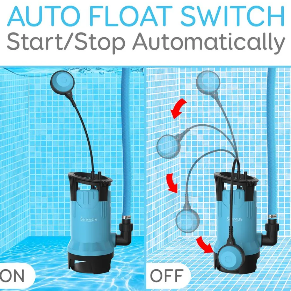 Submersible Sump Pump 3300GPH Auto Float Switch Blue Thermoplastic Body