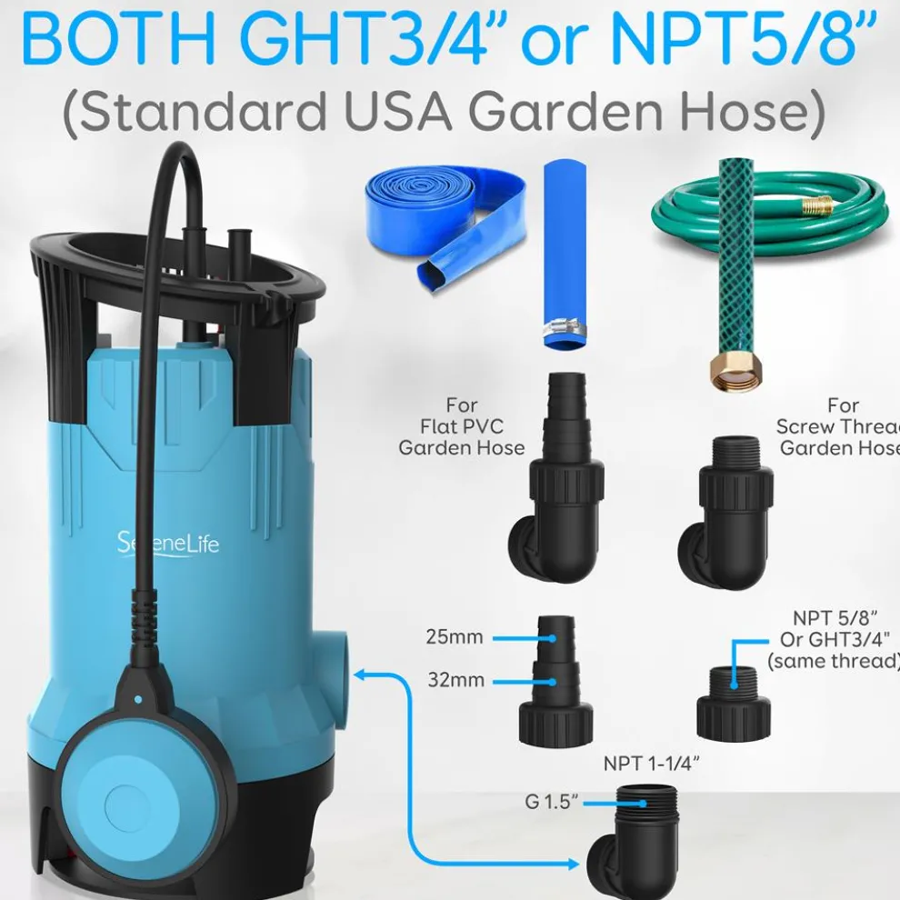 Submersible Sump Pump 3300GPH Auto Float Switch Blue Thermoplastic Body