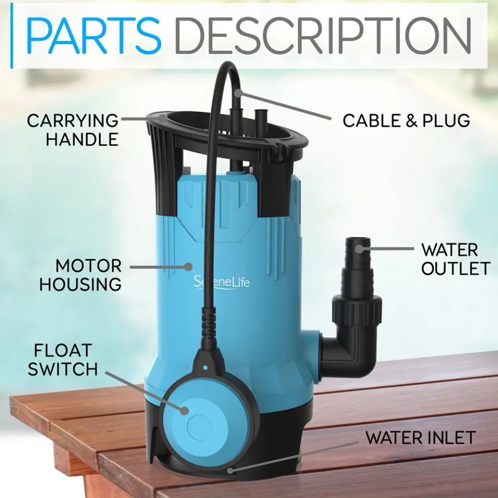 Submersible Sump Pump 3300GPH Auto Float Switch Blue Thermoplastic Body
