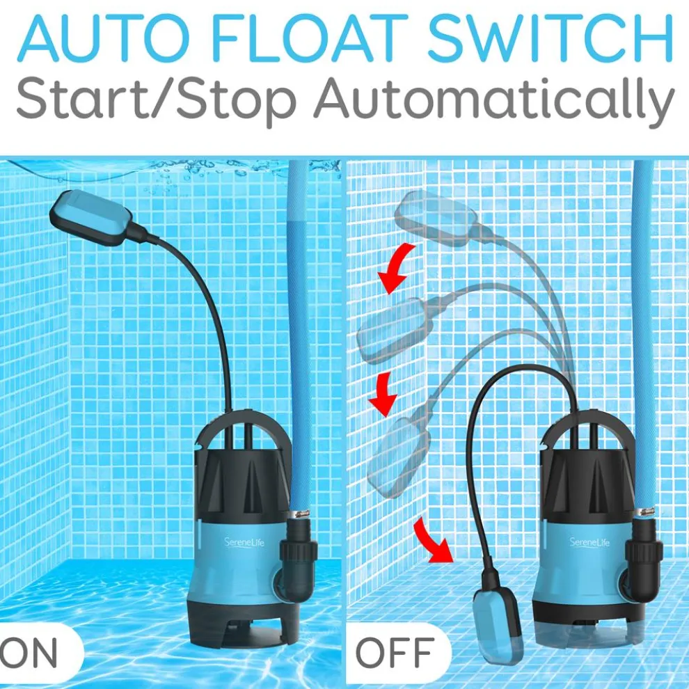 Submersible Sump Pump 1980GPH Auto Float Switch Blue 16ft Cord