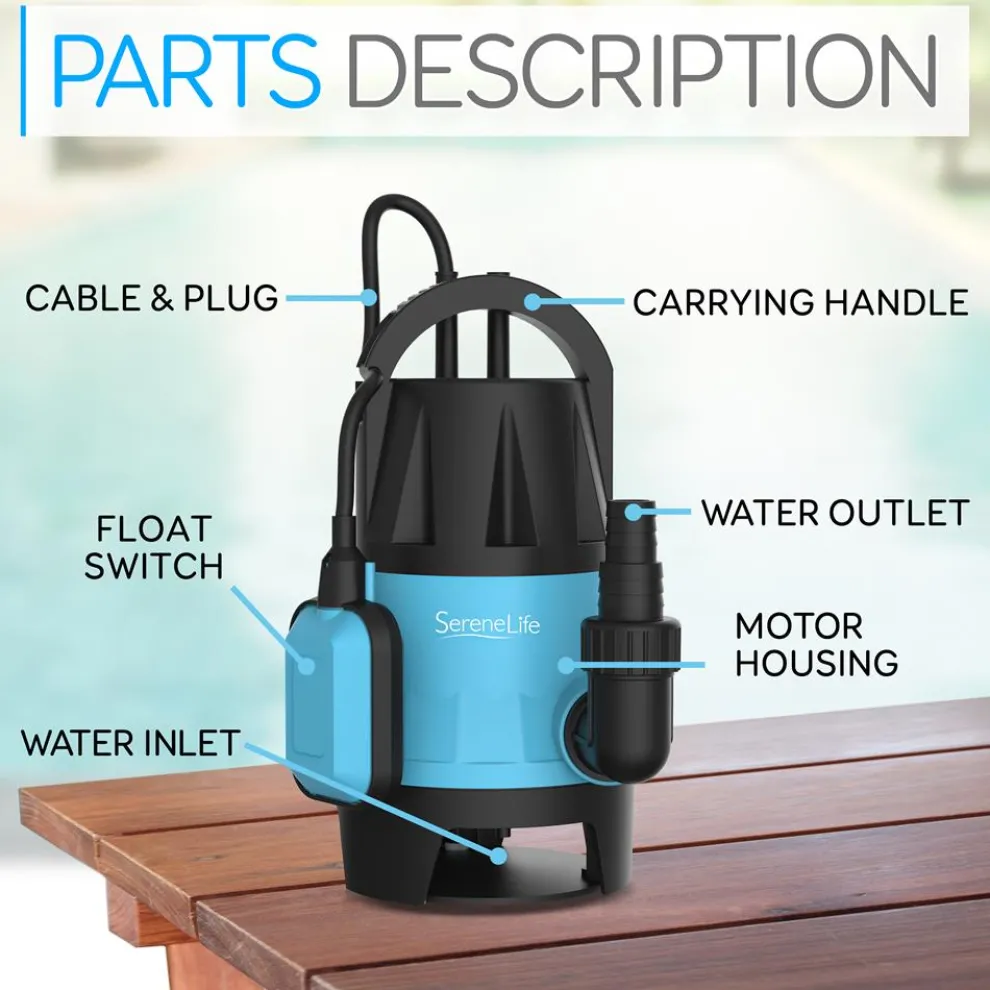 Submersible Sump Pump 1980GPH Auto Float Switch Blue 16ft Cord