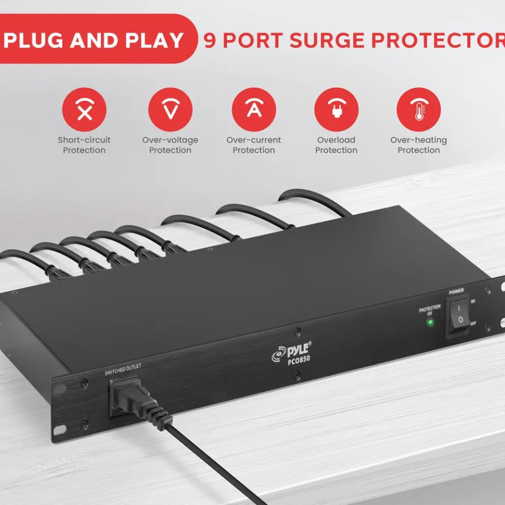 Surge Protector Power Strip 9 Outlets 15A Rack Mount AC Filter