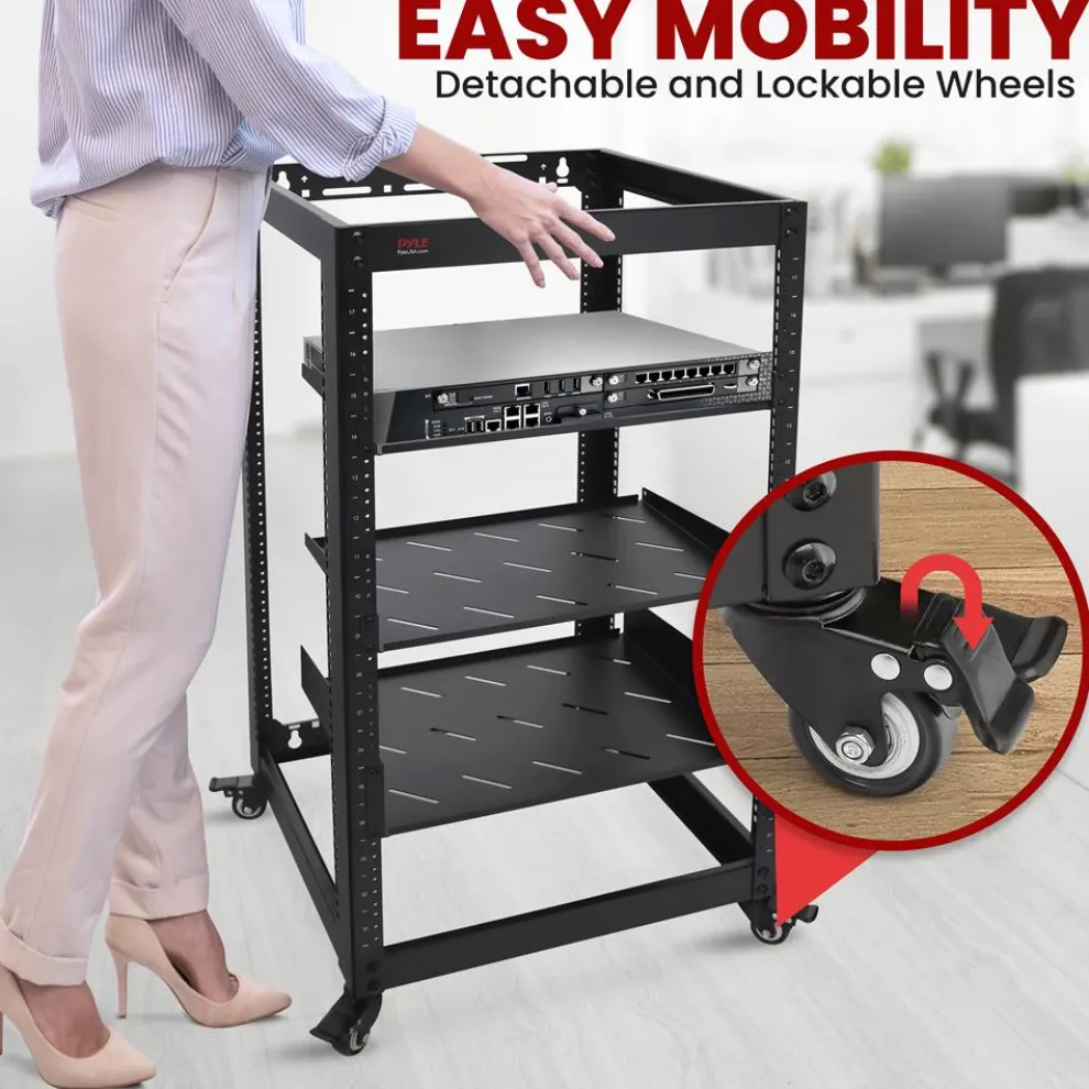 20U Open Frame Server Rack - Easy Mobility, Heavy-Duty Steel, Black