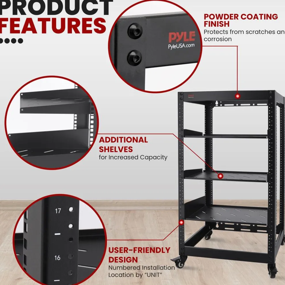 20U Open Frame Server Rack - Easy Mobility, Heavy-Duty Steel, Black