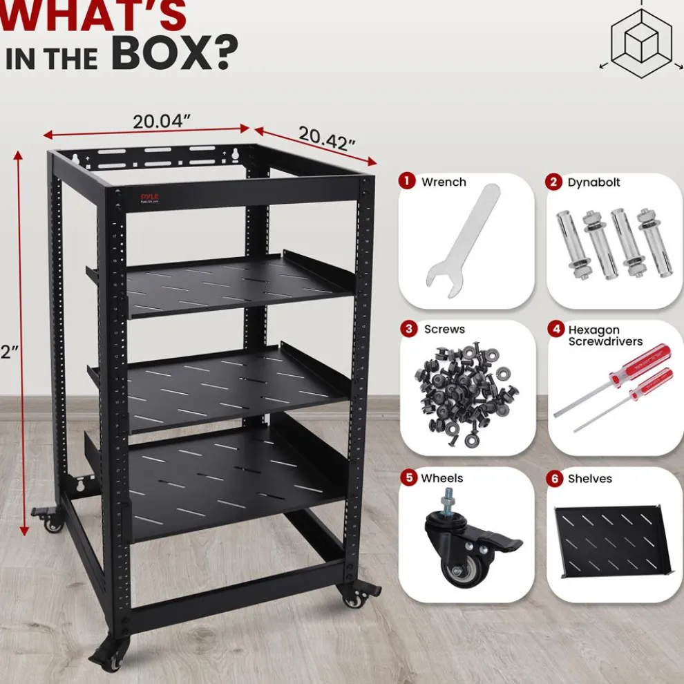 20U Open Frame Server Rack - Easy Mobility, Heavy-Duty Steel, Black