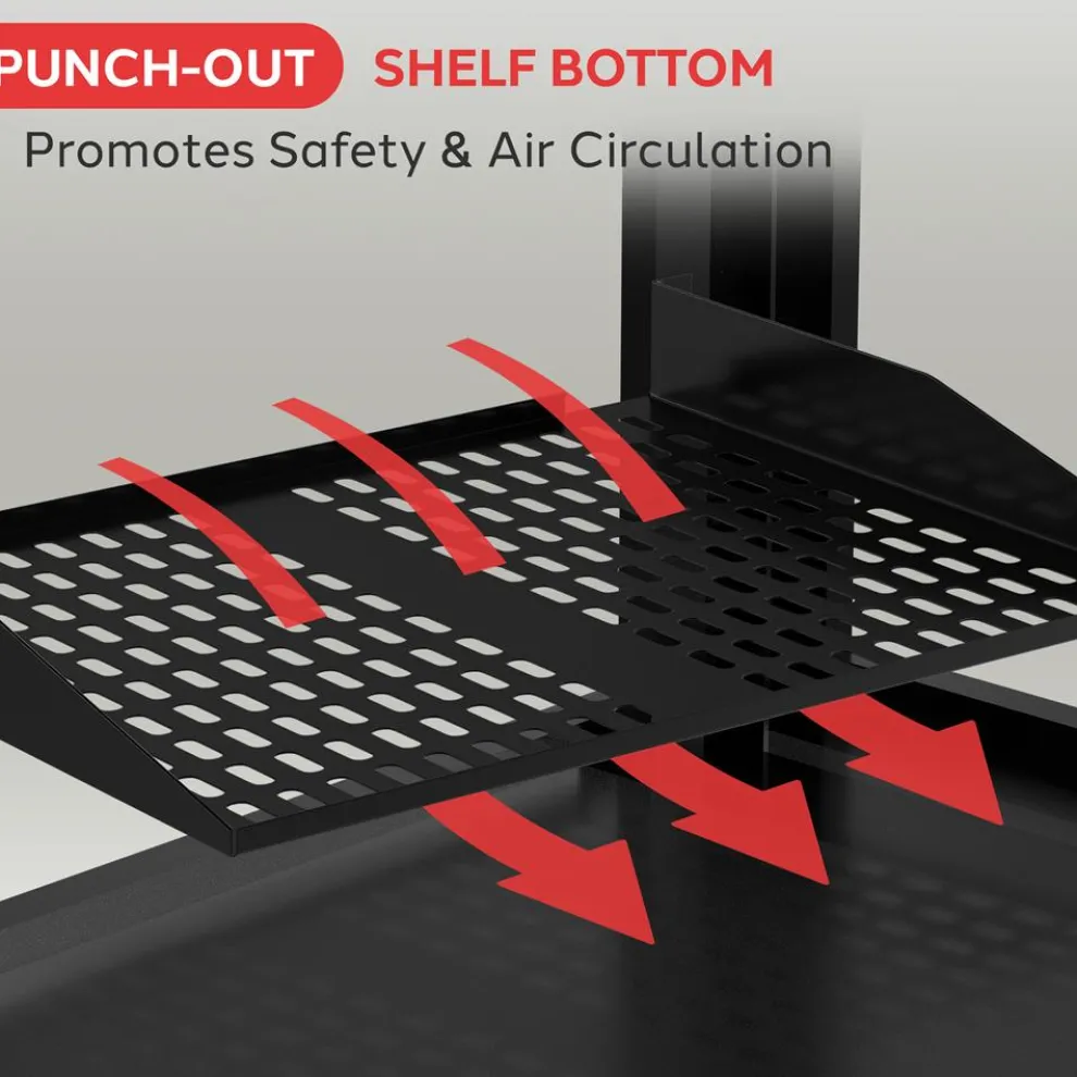 2U Server Rack Shelf, Enhanced Airflow, Heavy-Duty Steel, Black