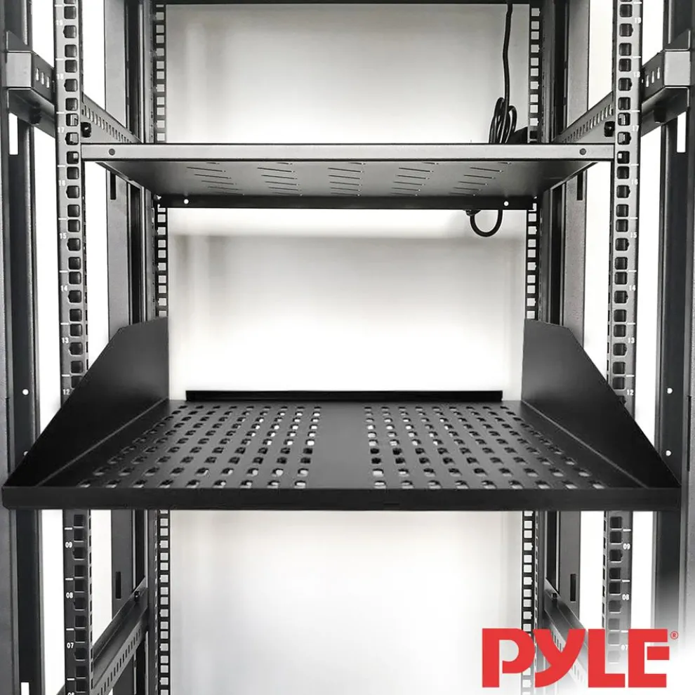 2U Server Rack Shelf, Enhanced Airflow, Heavy-Duty Steel, Black