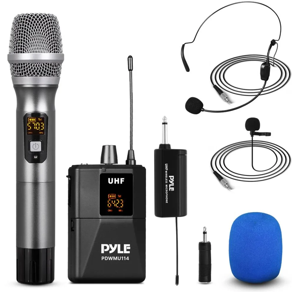 UHF Wireless Microphone System Kit - 160' Range, 8 Channels, Portable