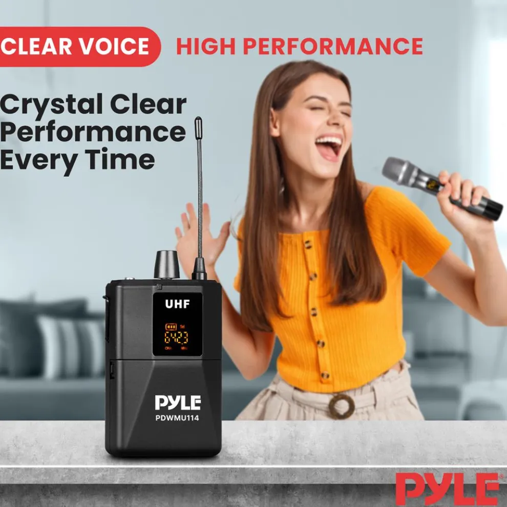 UHF Wireless Microphone System Kit - 160' Range, 8 Channels, Portable