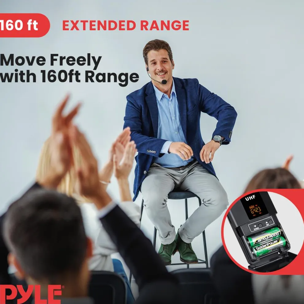 UHF Wireless Microphone System Kit - 160' Range, 8 Channels, Portable