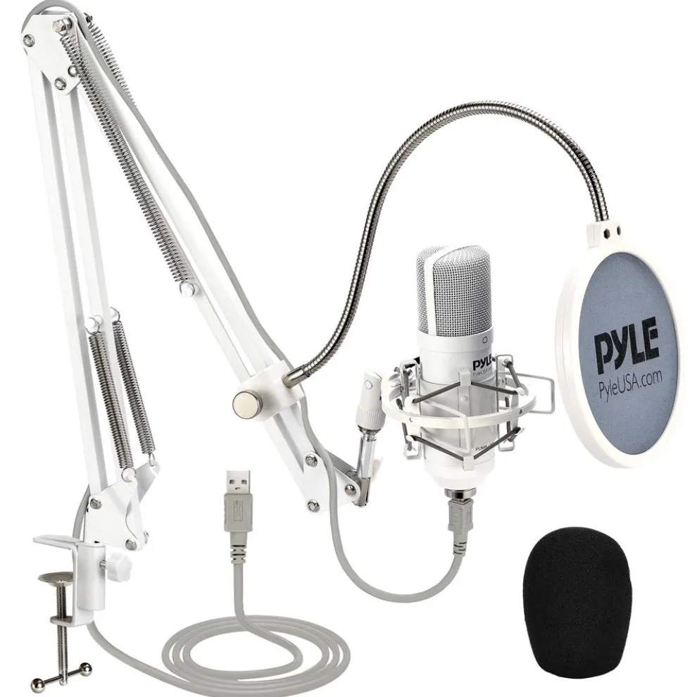 USB Condenser Microphone Kit - Studio Quality, Cardioid, White