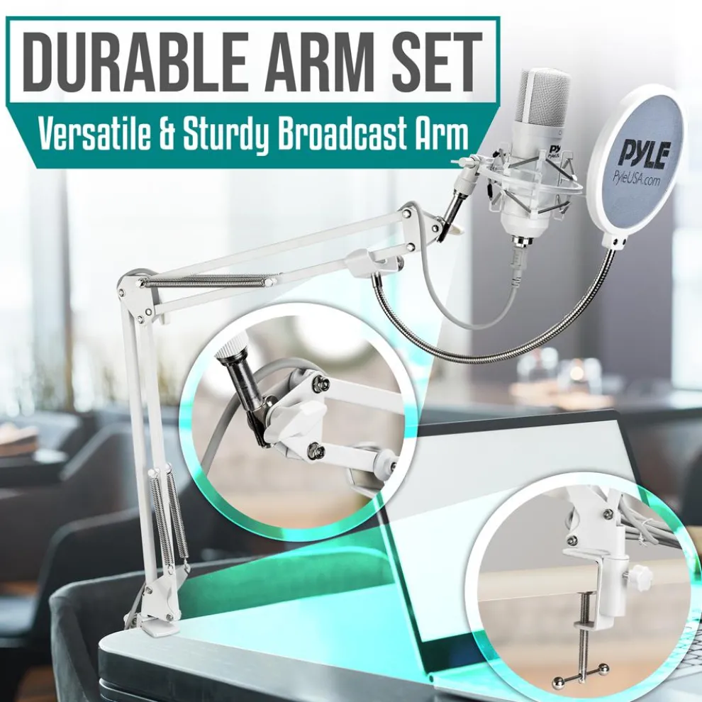 USB Condenser Microphone Kit - Studio Quality, Cardioid, White